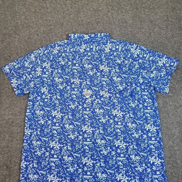 Columbia PFG Super Slack Tide Camp Mens Fishing Shirt Size 2XL Blue Tropical - Picture 2 of 15